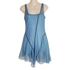 Urban Outfitters Tank Dress S Blue Lace Asymmetrical Sleeveless‎ Lined Mini